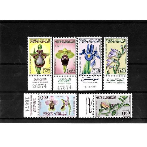 Maroc-Fleurs / Orchidées Et Iris-Lot De 6 Timbres Neufs**-Gomme Intacte- 1 Er Choix