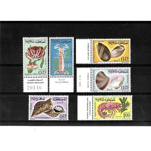 Maroc-Coquillages Et Crustacés Du N° 488 Au N° 493-Lot De 6 Timbres Neufs**-Gomme Intacte- 1 Er Choix