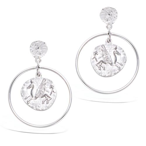 Les Trésors De Lily [R1527] - Boucles Argent 'grèce Antique' Argenté (Rhodié) - 27x20 Mm (Pégase)