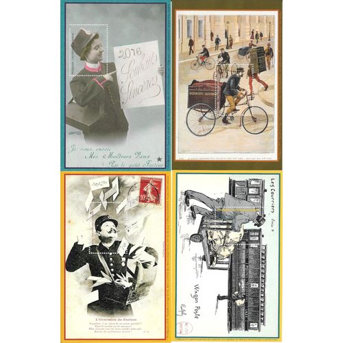 Lot De 4 Vignettes,Sans Valeur,Sur Les Facteurs En 14-18.