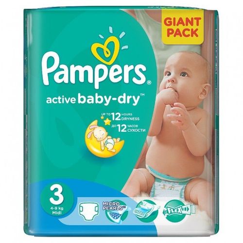 Pack 82 Couches Pampers Active Baby Dry Taille 3 Midi (4-9 Kg)