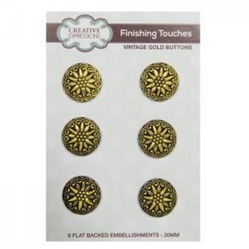 6 Boutons Creative Expressions Vintage Buttons Gold Couture Boutons Scrapbooking Doré Style Ancien Chic