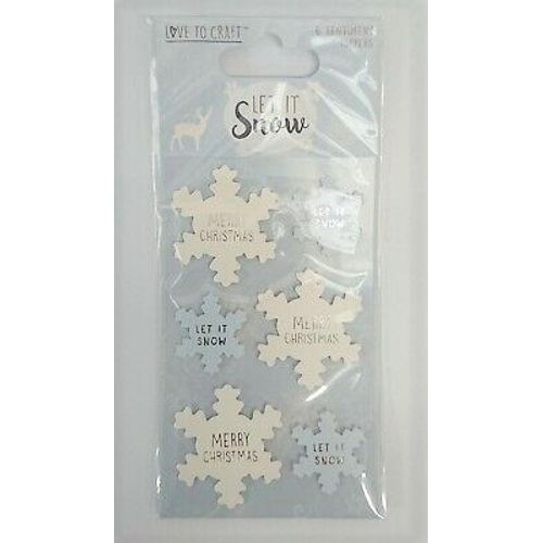 Scrapbooking 6 Stickers Souples Sentiments Flocons De Neige Love To Craft Let It Snow Plastic Buttons Great