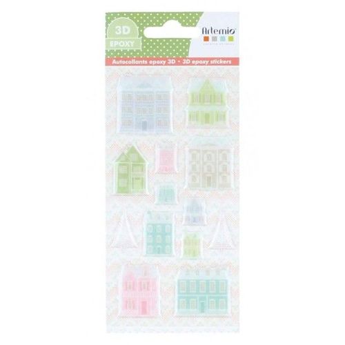 Lot 25 Stickers 3d Epoxy Maison Immeuble Sapin Home Sweet Home Scrapbooking Scrap Carte Noel Perle Artemio