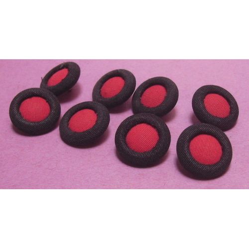 Lot De 8 : Bouton À Queue Cylindrique Rouge Et Noir - Tissu - Astor Germany 28 - Diamètre 17,4 Mm