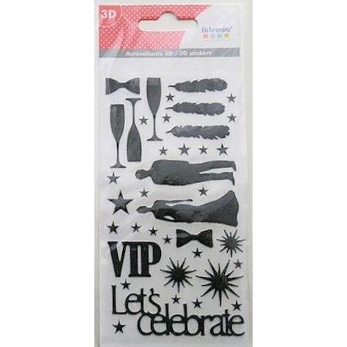 Scrapbooking Planche De Stickers 3d Noir Brillant Artemio Vip Theme Fête