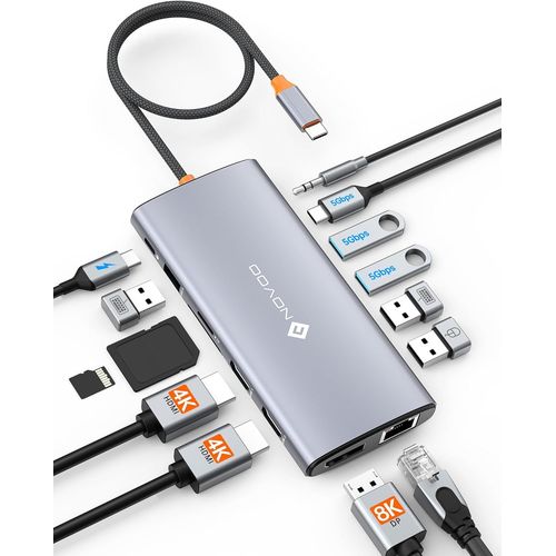 14-en-1 Docking Station Double Moniteur,Hub USB C vers Dual HDMI,Displayport,Ethernet RJ45,100W PD,USB 3.0/2.0,SD/TF et Audio,Station d'accueil USB C pour MacBook HP Dell.[W30]