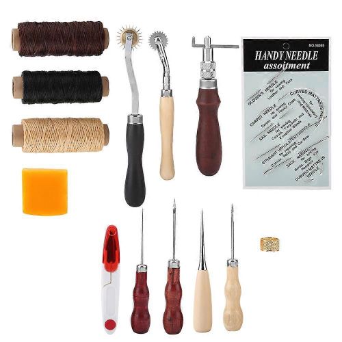 14 Pcs/Set En Cuir Artisanat Couture  La Main Outil De Couture Fil Poinon Cir D  Coudre Kit