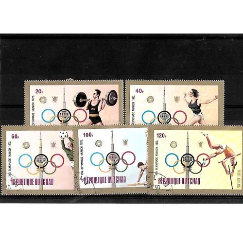 Tchad-20 Éme Olympiades De Munich-Lot De 5 Timbres Oblitérés-Très Bon Etat