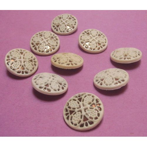 Lot De 9 : Bouton À Queue Cylindrique À Motif Blanc Et Marron "Creux" - Résine - Diamètre 21 Mm