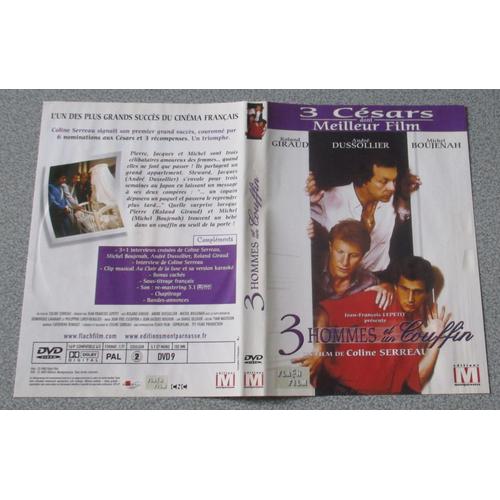 Jaquette Dvd 3 Hommes Et Un Couffin - Film De Coline Serreau Avec Roland Giraud/André Dussolier/Michel Boujenah - Fond Blanc Avec Photos Couleur