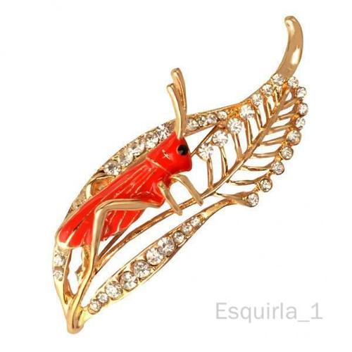 Esquirla 6x Chic Feuille Sauterelle Broche Rouge