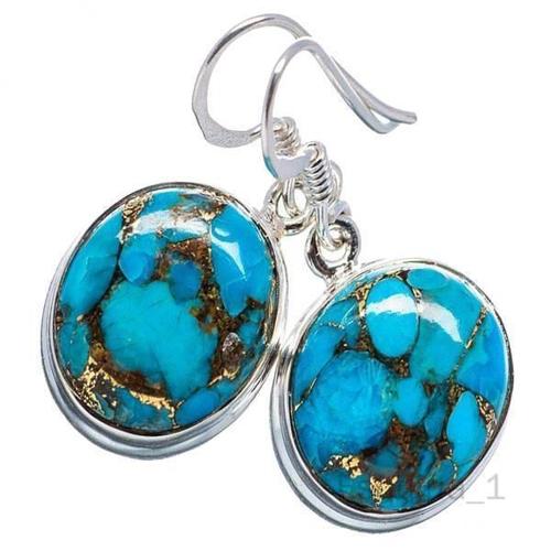 Esquirla 6xretro Thai Argent Cristal Euro-Américain Bleu Turquoise Boucle D'oreille Ronde Boucle D'oreille