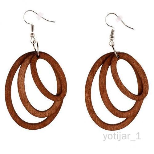 Yotijar 6xvintage Trois Boucles D'oreilles Ovales En Bois Avec Crochet, Bijoux Ethniques Pour Femmes Marron