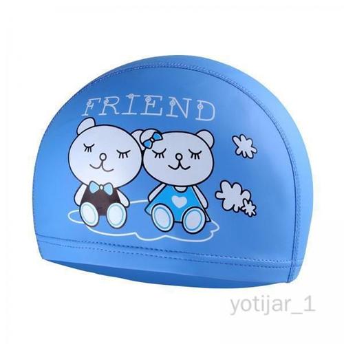 6 Pu Enfants Bonnets De Bain, Étanche Ans 2-8 Enfants Bébé Élastique Bonnets De Bain Pour Cheveux Longs Et Courts De Natation Chapeau Oreille - Bleu Ours