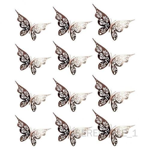 6 x 12Pcs Papillon Stickers Muraux Papillons Papier Art Peintures Or rose