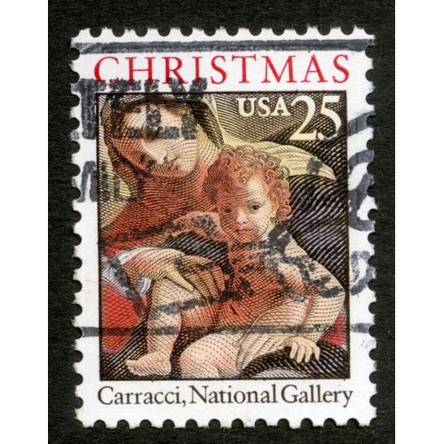 Timbre Oblitéré Usa, Christmas, Carracci, National Gallery, 25
