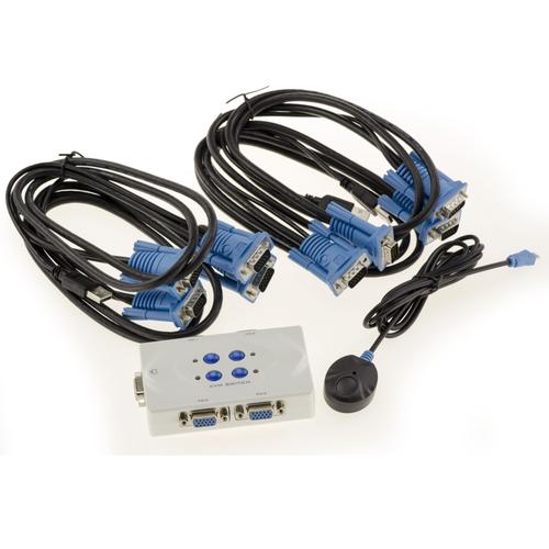 Boitier de Partage KVM Switch Souris Clavier Ecran pour 4 PC - VGA/USB - Automatique et avec Télécommande