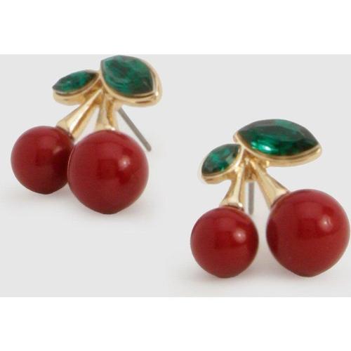 Embellished Cherry Stud Earrings - Rouge - One Size