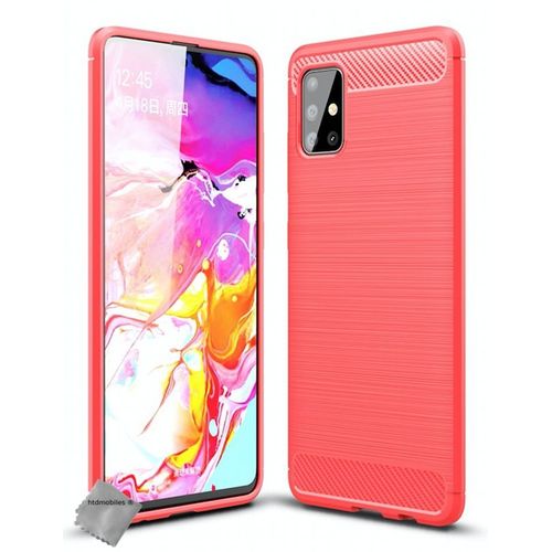 Housse Etui Coque Silicone Gel Carbone Pour Samsung Galaxy A51 + Film Ecran - Rouge