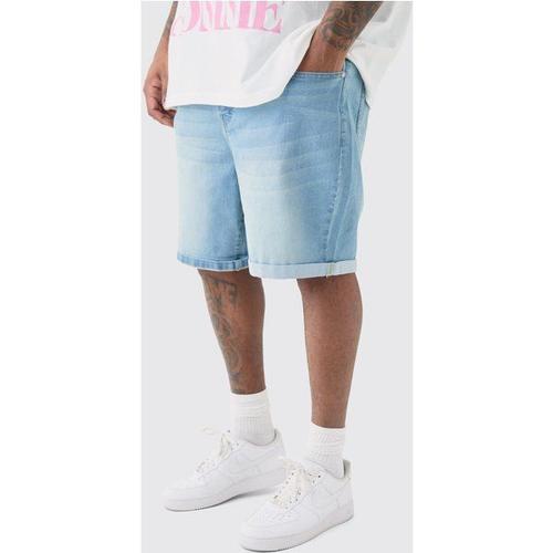 Plus Stretch Denim Slim Fit Shorts In Light Wash Homme - 42, Light Wash