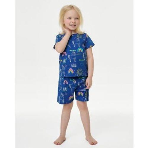 Pyjama 100 % Coton À Motif Coeur Phosphorescent (Du 1 Au 8 Ans) - Bleu