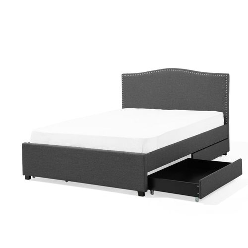 Lit Double En Tissu Gris Foncé 160 X 200 Cm Montpellier