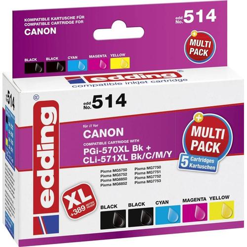 Pack de cartouches compatible Edding edding 514 noir, noir photo, cyan, magenta, jaune - remplace Canon PGI-570 XL, CLI-