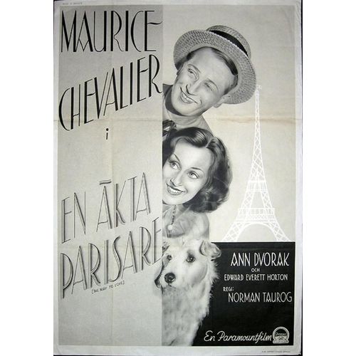 Maurice Chevalier * L'amour Guide - The Way To Love * Norman Taurog - Film 1933 - Affiche De Cin?ma Originale De 1933 - 100x70 Cm * Movie Poster - Maurice Chevalier ; Ann Dvorak - Tour Eiffel - Chien