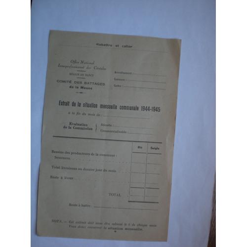Document Administratif Guerre 1939 - 1945