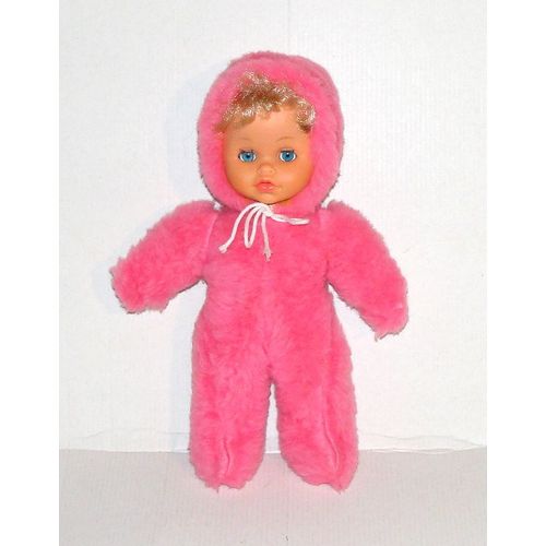 Poupée De Chiffon Rose Poupon Bébé Vintage Peluche Doudou Ancien Yeux Dormeur 27 Cm
