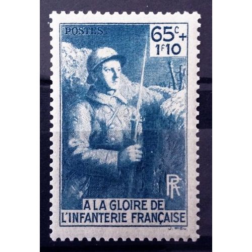 A La Gloire De L'infanterie Française - 65c+1f10 Bleu-Vert (Superbe N° 387) Neuf* - Cote 5,35 - France Année 1938 - N11054