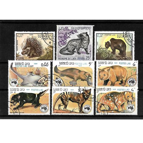Laos-Faune-Lot De 9 Timbres Oblitérés-Très Bon Etat