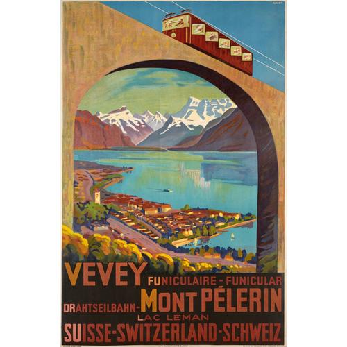 Affiche Vevey Funiculaire Mont Pèlerin Lac Leman Suisse