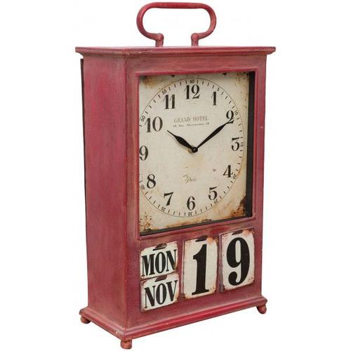 Horloge d'appui avec calendrier en fer finition rouge veillie L29.5xPR15.5xH53 cm