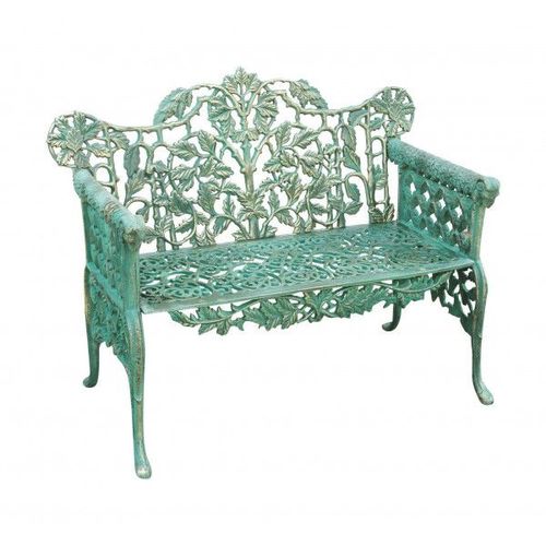 Banc Realisé En Art Nouveau Finition Verte Vieillie L110xpr56xh90 Cm