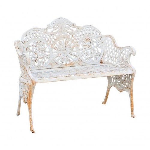 Banc Realisé En Fonte Art Nouveau Finition Blanche Vieillie L110 Xpr55xh90 Cm