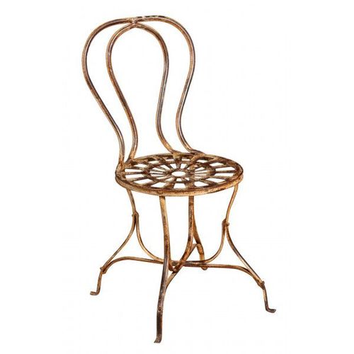 Chaise De Salle À Manger De Jardin D'extérieur En Finition Crème Antique En Fer Forgé