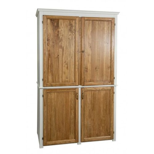 Kitchenette /Cuisinette Avec Équipement. En Bois Massif De Tilleul. Finitions : Blanc Cérusé Avec Volets Finition Bois Brut. L1