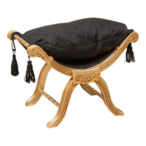 Tabouret Faldistoire Louis Xvi De Style Français, En Hêtre Massif, Sculpté Et Fini À La Main Avec Patine En Feuille D'or