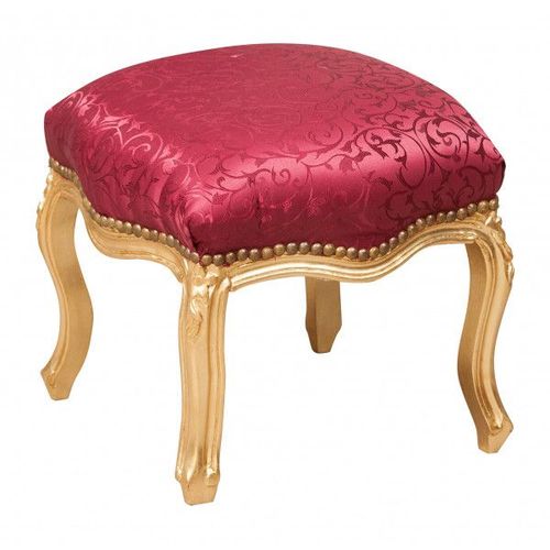 Banquette Repos-Pieds De Style Français Louis Xvi, En Bois Massif De Hêtre Sculpté Et Fini À La Main Avec Patine En Feuille D'or