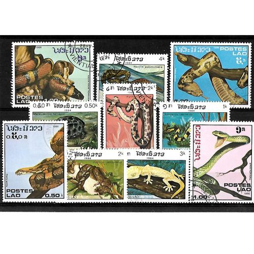 Laos-Faune : Serpents Et Reptiles-Lot De 10 Timbres Oblitérés-Très Bon Etat