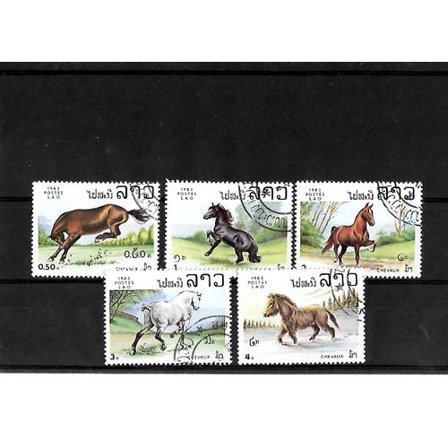 Laos-1983-Chevaux-Lot De 5 Timbres Oblitérés-Très Bon Etat
