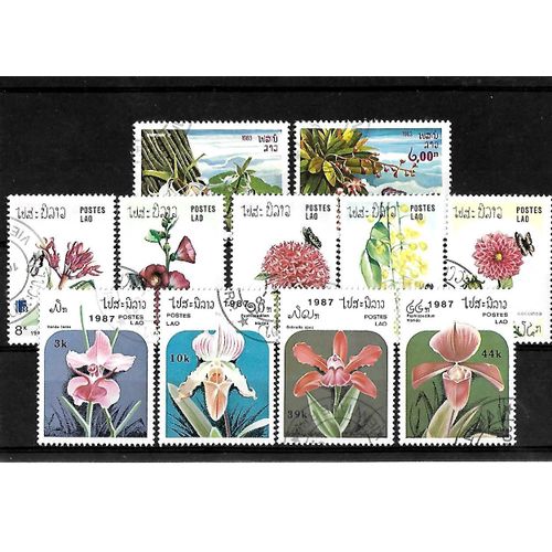 Laos-1987/1988-Flore-Lot De 11 Timbres Oblitérés-Très Bon Etat
