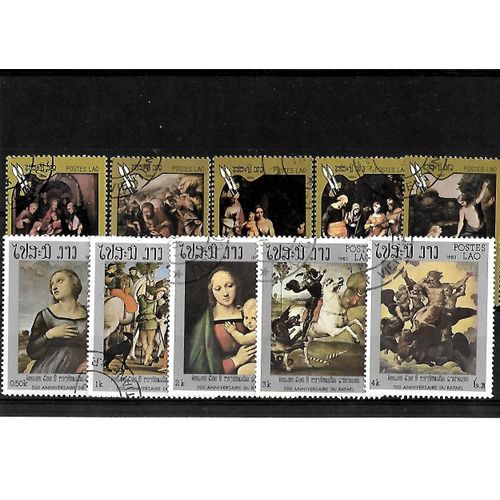 Laos-Art-Lot De 10 Timbres Oblitérés-Très Bon Etat