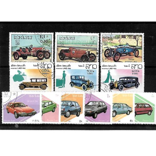 Laos-Voitures-Lot De 12 Timbres Oblitérés-Très Bon Etat