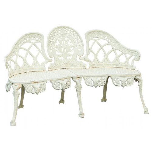 Banc En Fonte De Style Art Nouveau Finition Blanche Patinée L130xpr50xh82 Cm