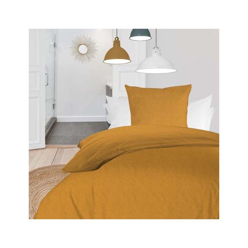 Parure Housse De Couette En Microfibre Lavée 140x200 Cm Boheme Moutarde, Par Soleil D'ocre