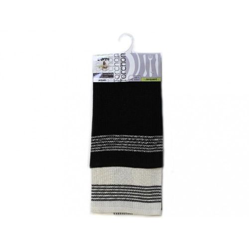 Lot De 2 Torchons Jacquard Noir En Coton
