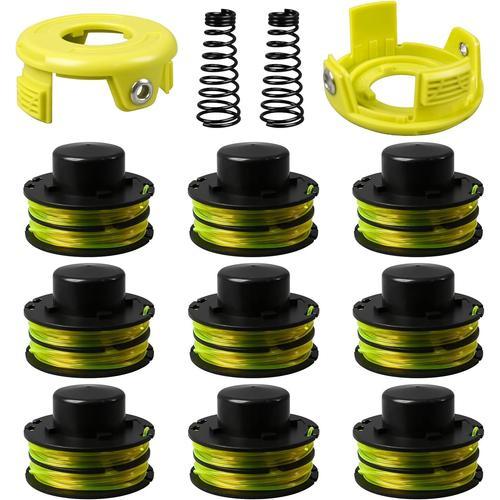 9Pcs Bobine de fil de rechange pour débroussailleuse - AQSACOKIYA - Ryobi RAC118 RLT3525S - 1,2 mm x 8,4 m avec couvercle et ressort(9+2+2)